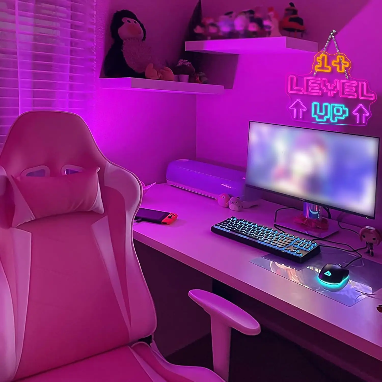  Level Up LED Neon Sign USB Dimmable Neon Light Sign for Gameroom Bedroom Bar Livingroom Birthday Party Gift Wall Decor