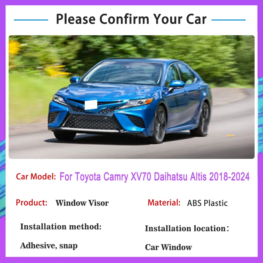 For Toyota Camry XV70 Daihatsu Altis 2018~2024 Rain Sun Windows Visor Car Windshield Deflectors Guards Cover Trim Accessories