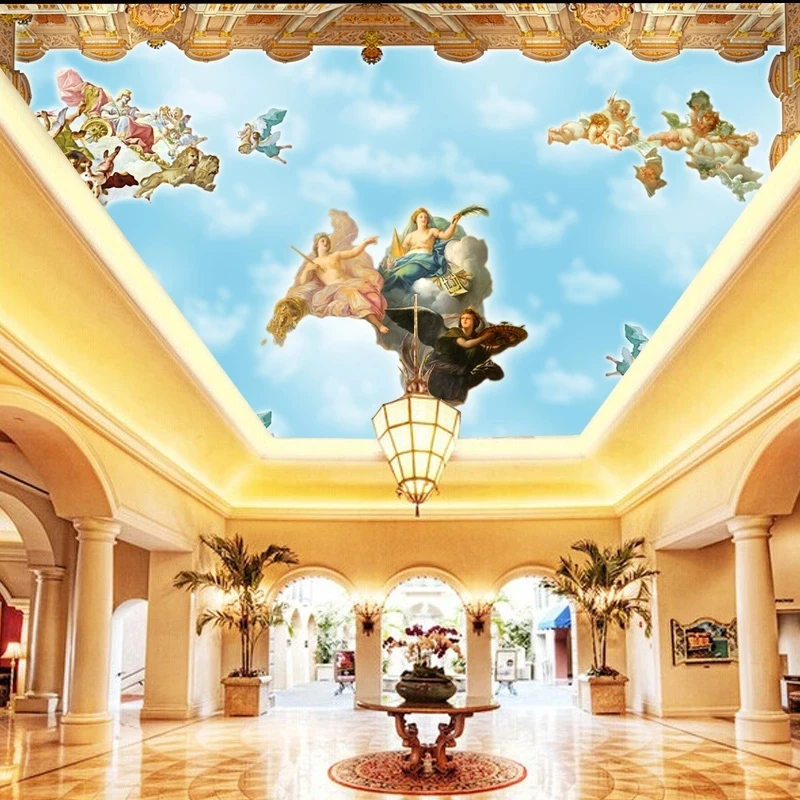 Customized wallpaper European 3D Photo murals Angels Blue Sky White Clouds Mural Living Room Ceiling decorate bedroom restaurant