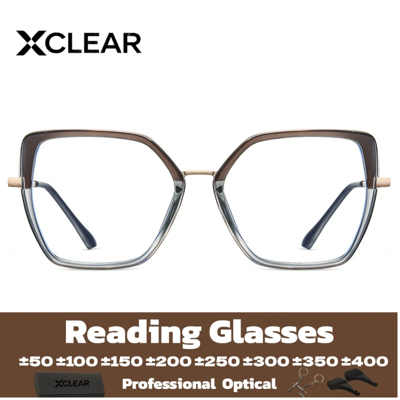 

XCLEAR High Quality Two-Tone Polygon Reading Glasses Women New Design Versatile Prescription Optical Glasses Customized