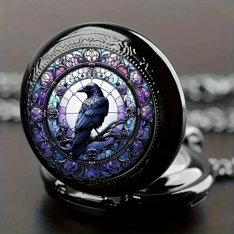 Colorful Pattern Medium Pocket Watch Retro Flip Decoration Necklace Watch Personalized Trend Male Female Student Quartz Watch