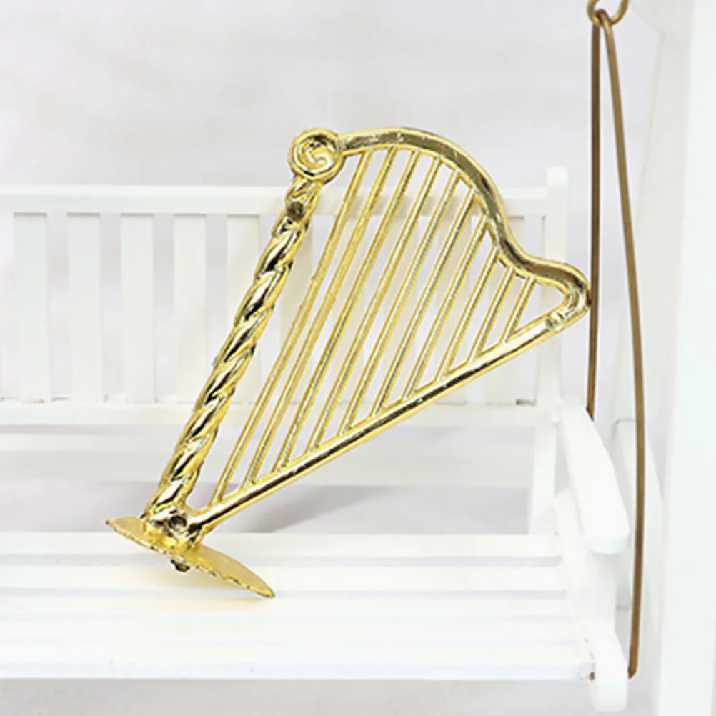 Toy Mini Harp Plastic Craft Lifelike Simulation Musical Instrument House Decor Model Golden Miniature Work