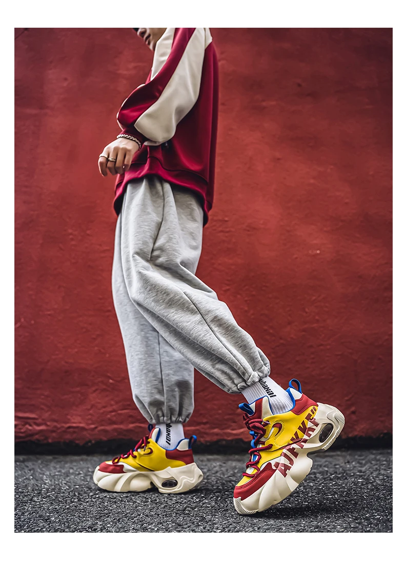 Herren-Sneaker mit dicker Sohle, trendigem Buchstabendruck, Farbblock-Design, Luftpolsterung, atmungsaktivem Mesh, höhenverstärkend, vielseitige Freizeitschuhe im Street-Style. – Detail 4