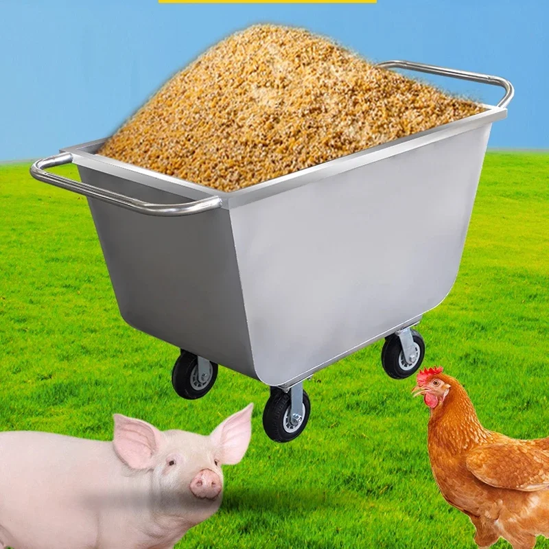 Carro de alimentación para granjas de ganado Carro de mano de doble cabezal de alimentación de acero inoxidable Carro de alimentación para cerdos con ribete (personalizado)