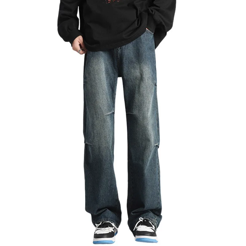 بنطلون جينز رجالي أمريكي عتيق Y2k ملابس الشارع الشهير بنطلون مستقيم مغسول موضة الصيف غير رسمية كاملة الطول من قماش الدنيم للرجال #5