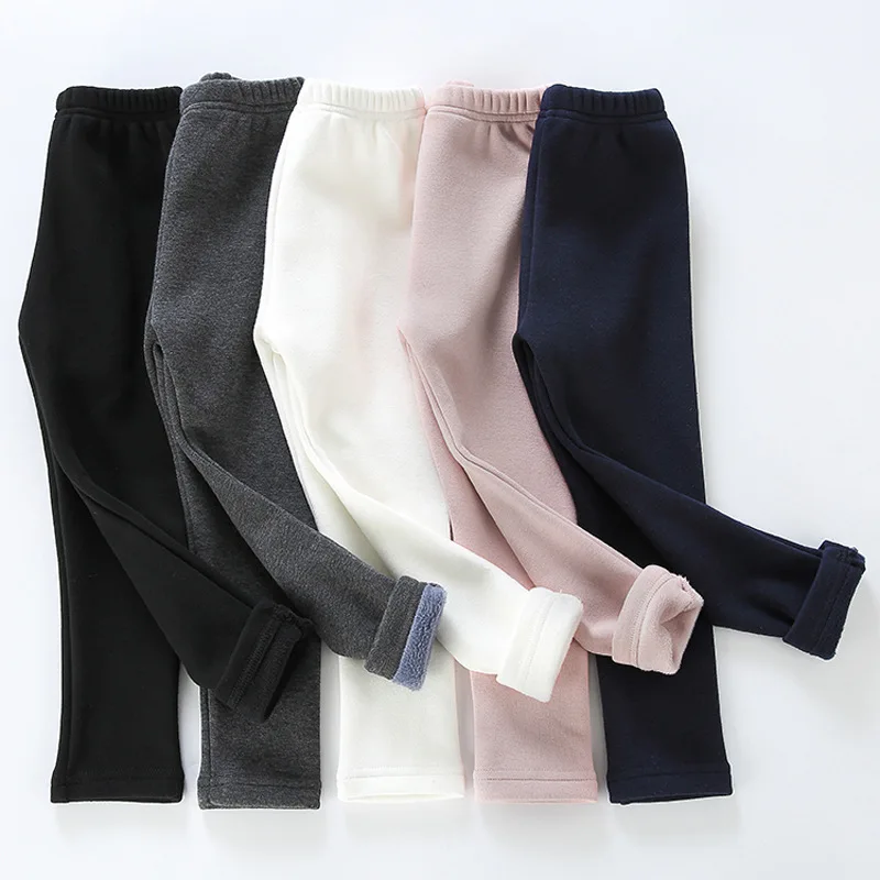 2025 Girls' Pants, Children's Winter Thickened Warm Trousers, Warm Elastic Pink Navy Blue Leggings, Boys' Feet Pants