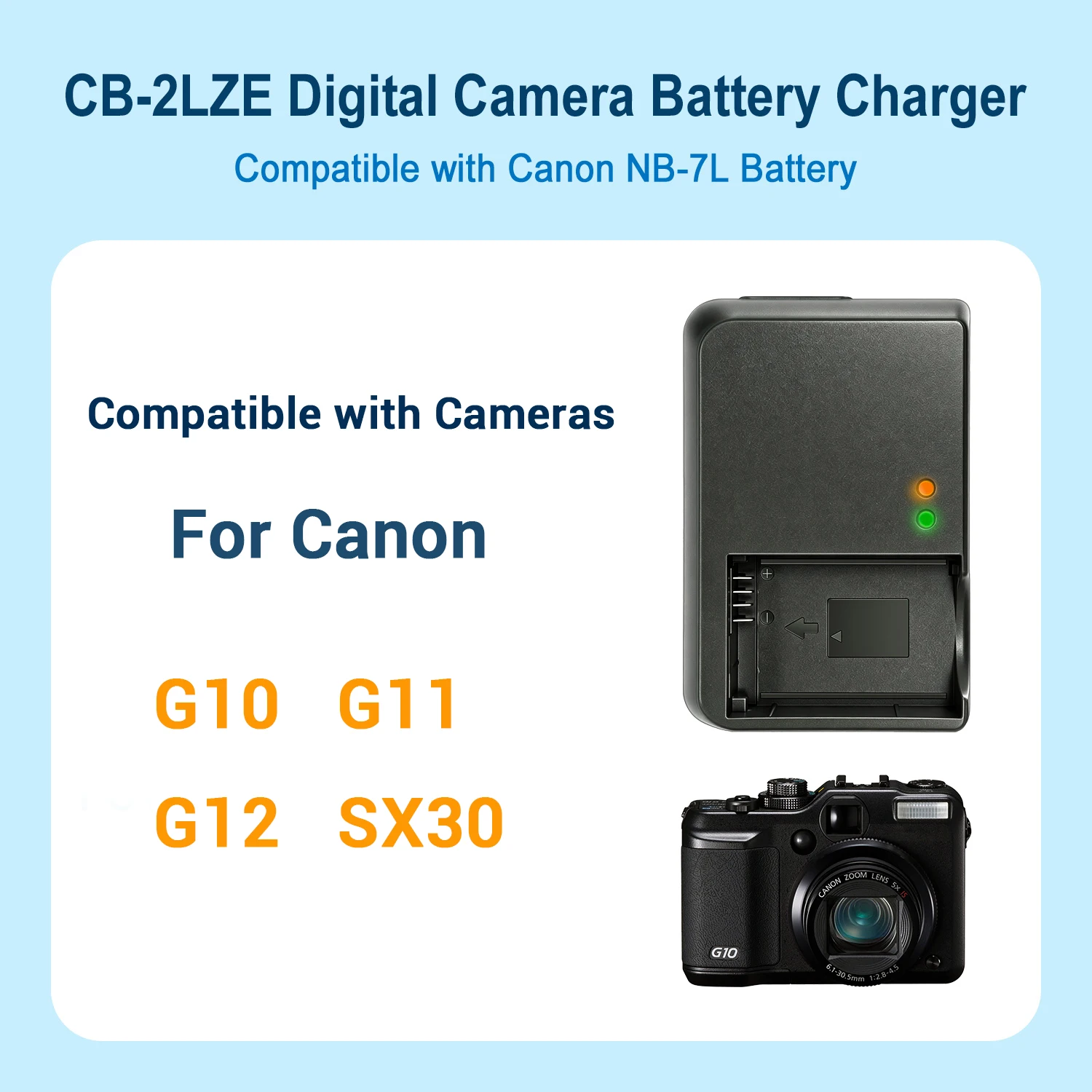 NB-7L Akku-Ladegerät für Canon G10 G11 G12 SX30 Digitalkamera-Zubehör Kompatibel mit CB-2LZE Ladegerät – Detail 3