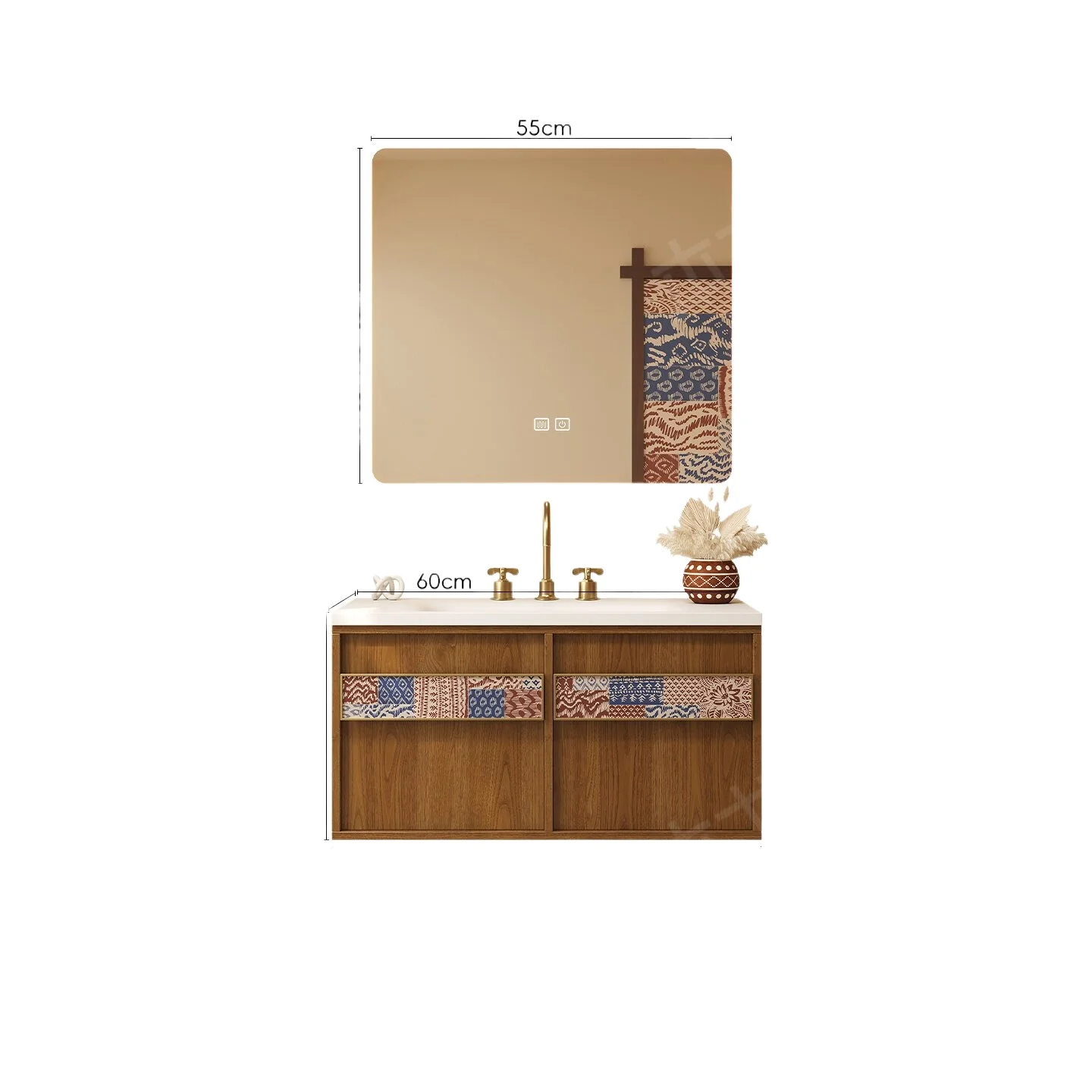 Medieval Style Bathroom Cabinet Wash Basin Cabinet Combination Wash Table Rock Slab Hot Bending Integrated Basin