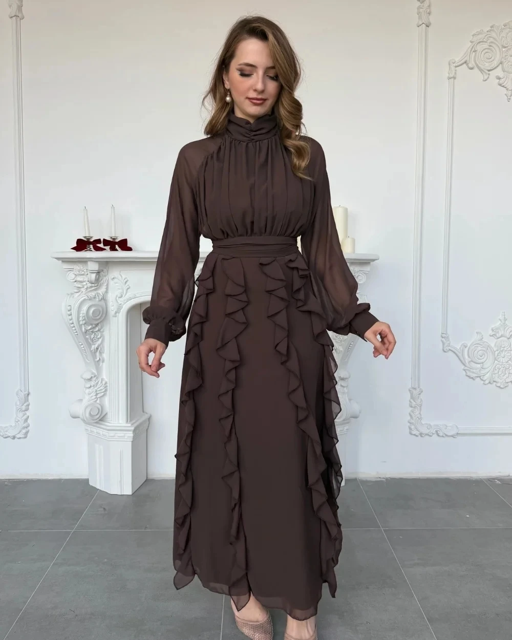 

Chiffon Party Long Sleeves Bespoke Occasion Gown Evening Dresses Prom Pastrol Unisex Jersey Retro Dubai Saudi Arabic Customized