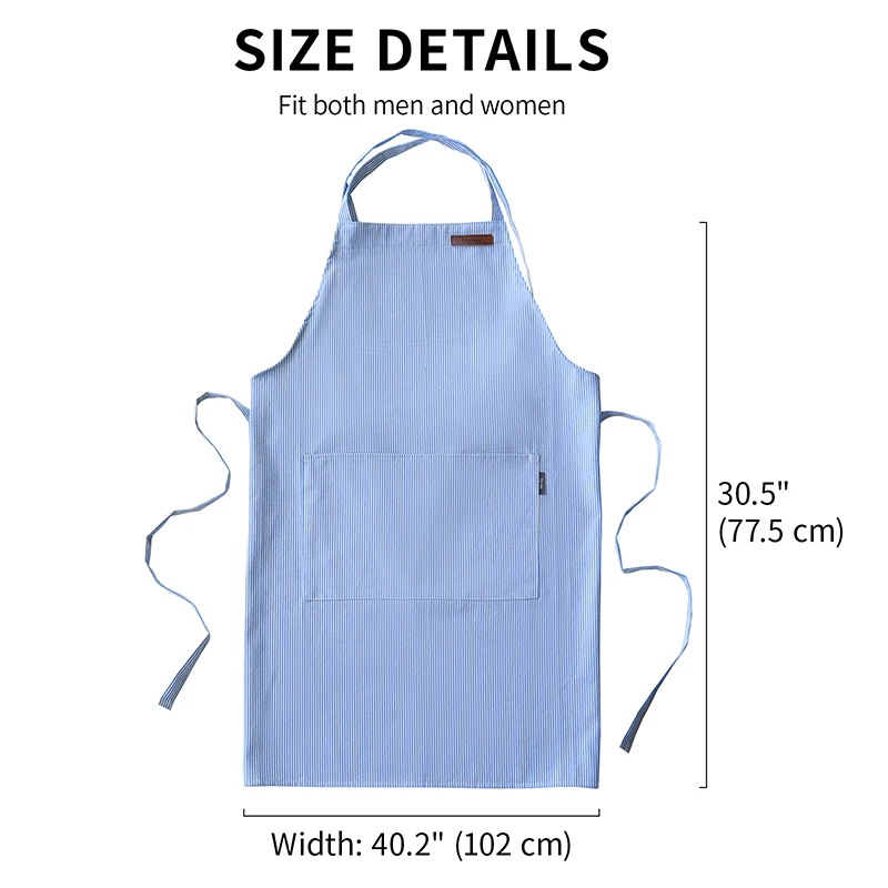 Japanese Cotton Canvas Blue Striped Kitchen Apron for Men Women Stain-resistant Cross-back Baking Cooking Pinafore with Pockets