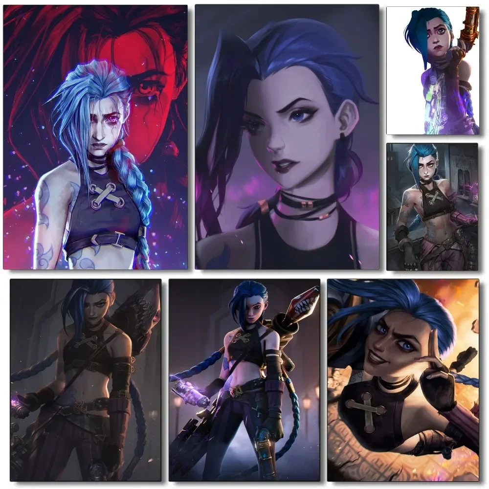 1pc Cartoon Anime Game Arcane LOL Jinx Main Art Movie Poster Self-adhesive Art Waterproof Paper Sticker Wall Decor