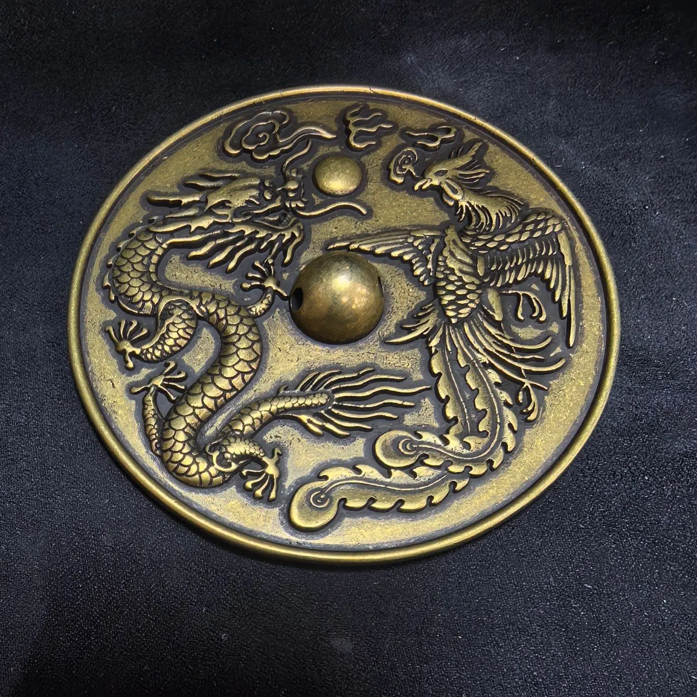 

Huangliang pure copper dragon and phoenix Chengxiang wedding dragon and phoenix bronze mirror ornament small Huai mirror bride w