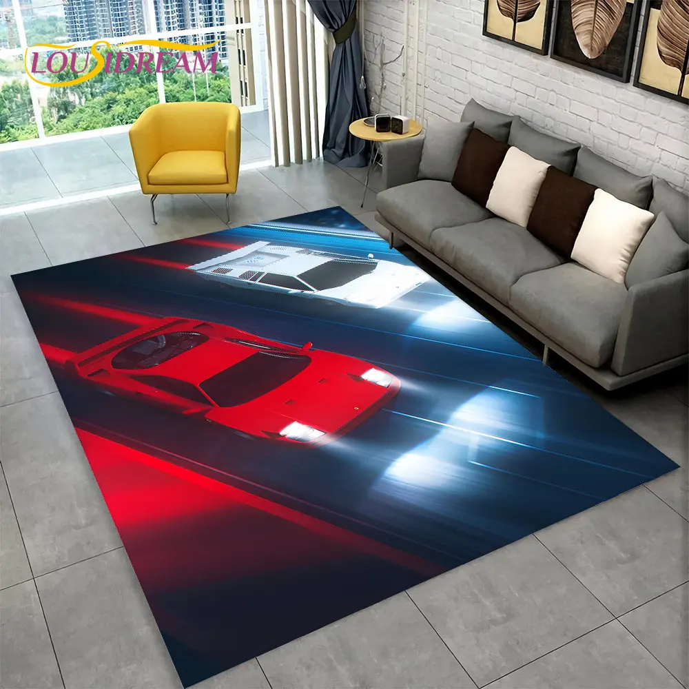 3D Racing Car Area Rug Large,Carpet Rug for Home Living Room Bedroom Sofa Doormat Decor,Kid Paly Kitchen Non-slip Floor Pad Mat