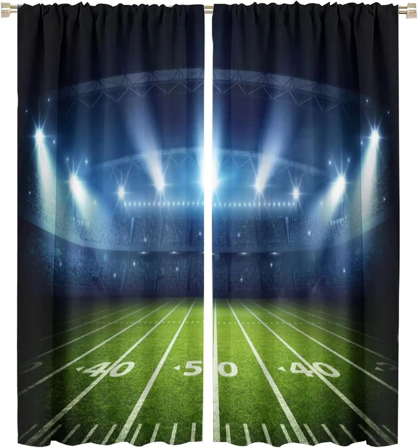 Sports Curtains for Kids, American Football Stadium Arena Sport Field Night Spotlights Boys Men Gaming Rod Pocket Window Drapes