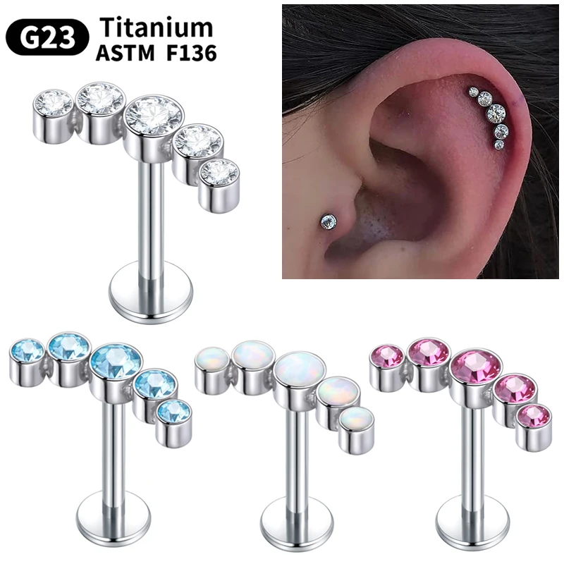 

1PC Titanium Labret Studs 16G Threadless Push-in Cluster Tragus Helix Lobe Conch Rook Medusa Cartilage Monroe Push Back Earring