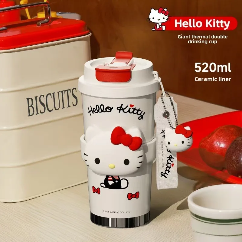 520ml cute cartoon cartoon character Hello Kitty Kuromi ceramic liner coffee thermos cup Kawaii girls straw cup Holiday gift