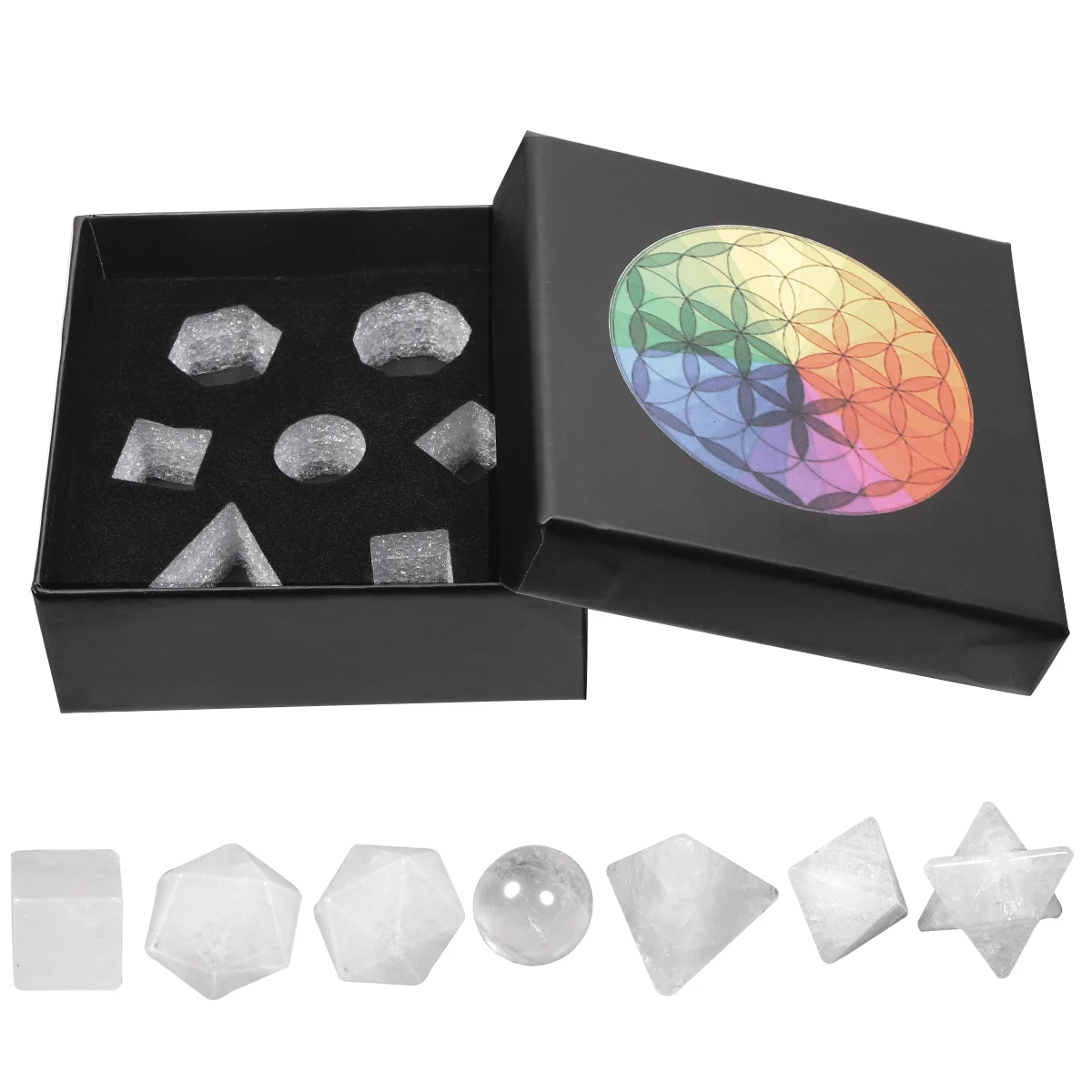 Imagem -03 - Kit de Sólidos Platônicos Cristal Natural para Meditação Geometria Sagrada Grupo Polido Rolado Pedras Estrela Merkaba Chakra Balanceamento