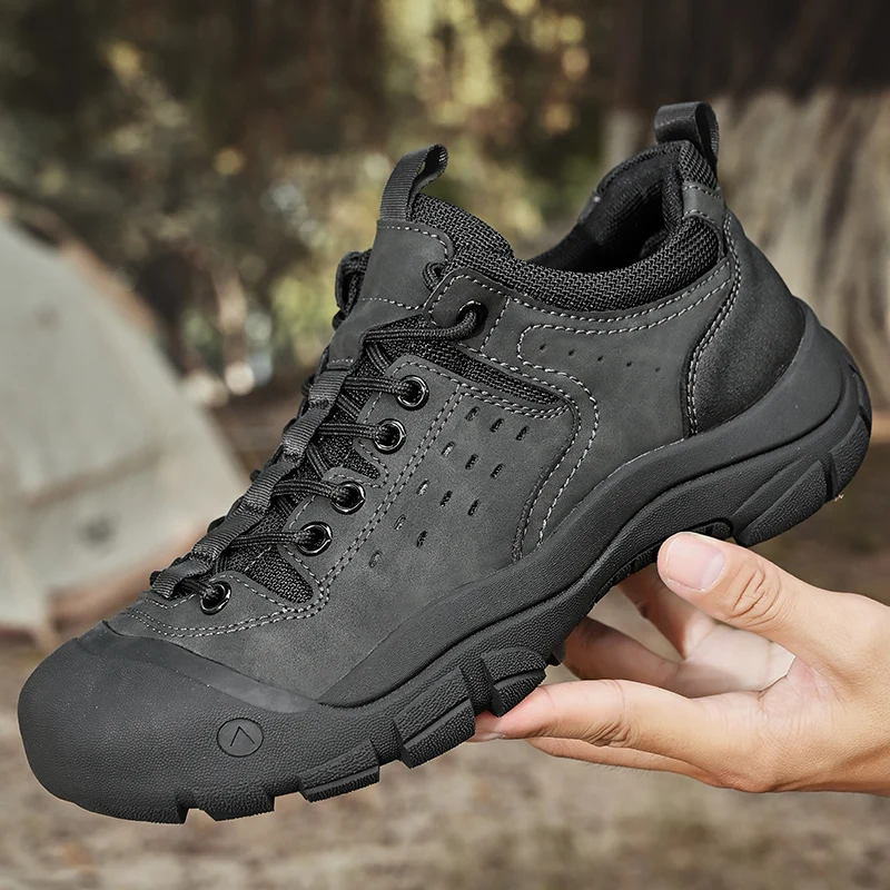 Men's Shoes New Non-slip Genuine Leather Hiking Shoes Outdoor Off-road Shoes for Men Fashion Thick-soled Wear-resistant Sneakers