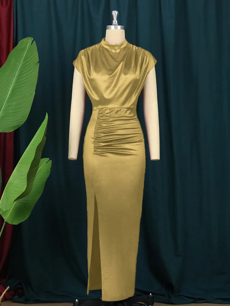 

Customized Customized European and American Women's New Colored Satin Zipper Split High Grade Dress Long Floor Length Dress