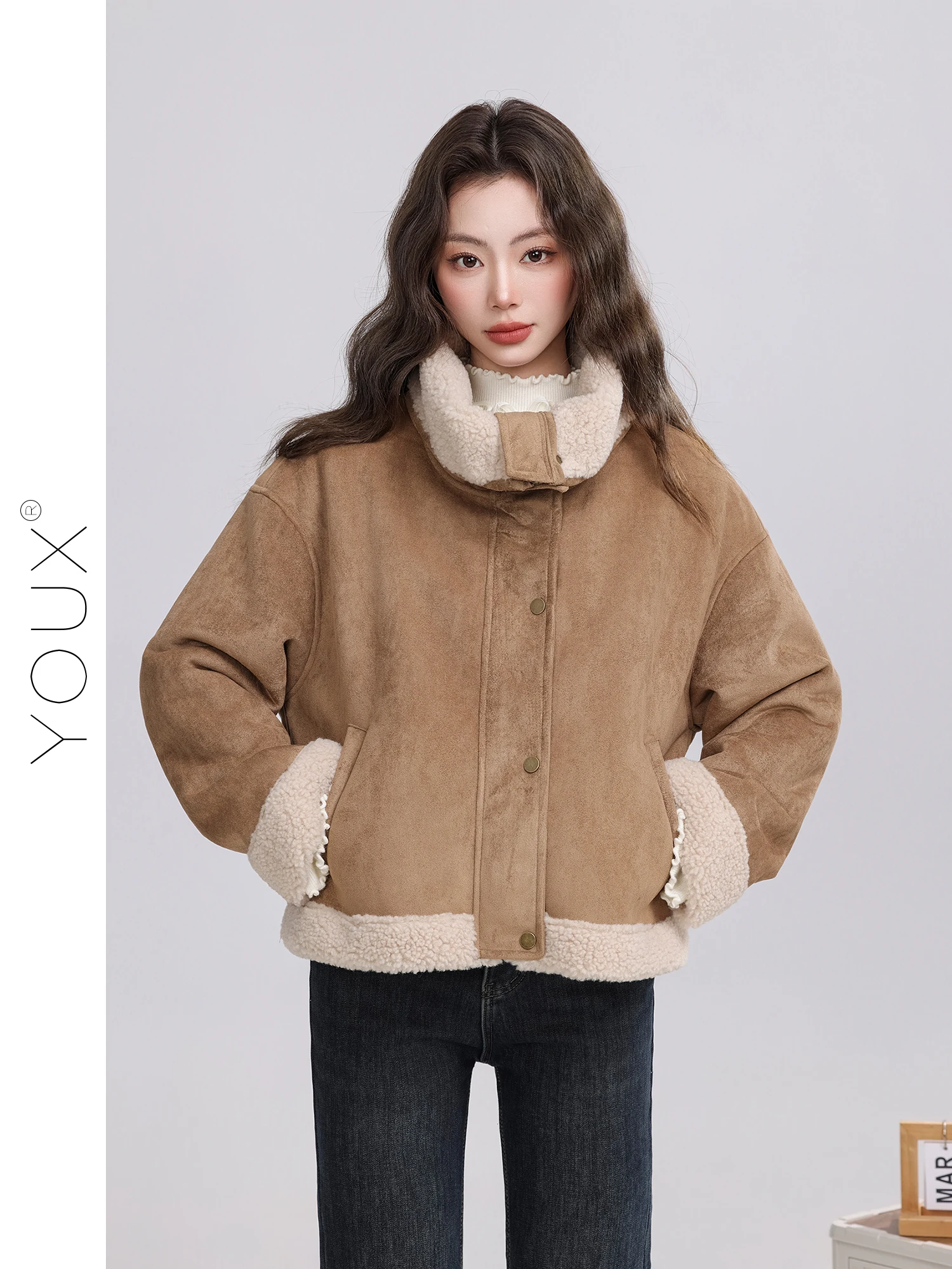 

Winter Outerwear Women's Loose Lamb Fur Integrated Retro Style Long Sleeve Zipper Closure Polyester Fiber Warmth Daily Use