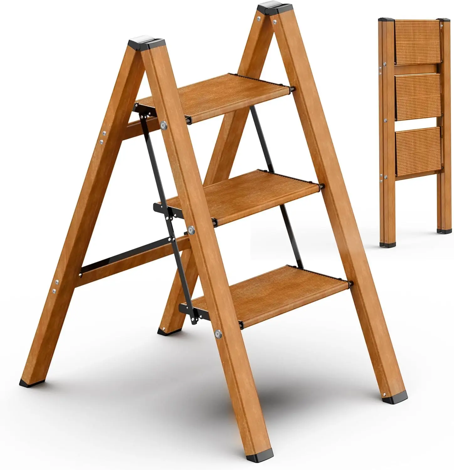 

3 Step Ladder, Folding Step Stool with Anti-Slip Wide Sturdy Pedal, Multi-Use for Home and Kitchen Use, Space Saving
