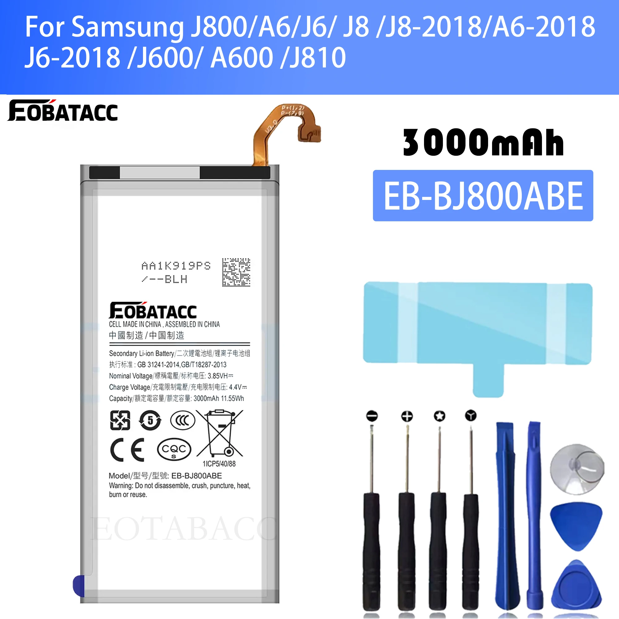 

EOTABACC New 100% High Quality EB-BJ800ABE Battery For SAMSUNG Galaxy J800/A6/J6 J8 J8-2018/A6-2018/J6-2018 J600/ A600 J810 mobi