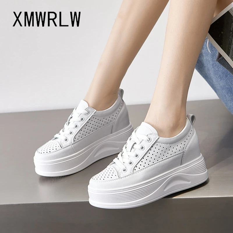 

XMWRLW Women's Spring Summer Breathable Shoes Casual Genuine Leather Sneakers For Women Summer Shoes Rubber Sole White Sneaker