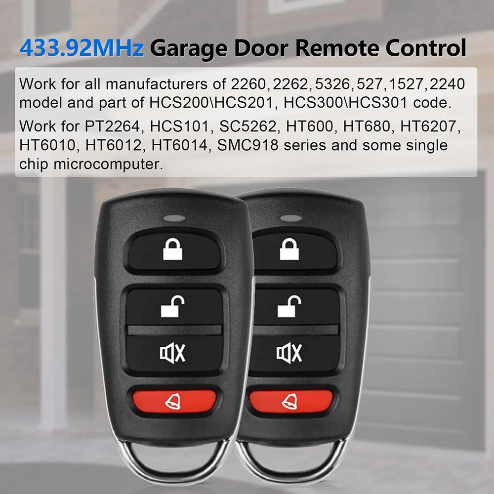 Universal 433.92MHz Duplicator Remote Control Garage Door Opener Remote 4 Button Replacement Door Remote for Gadgets Car Home