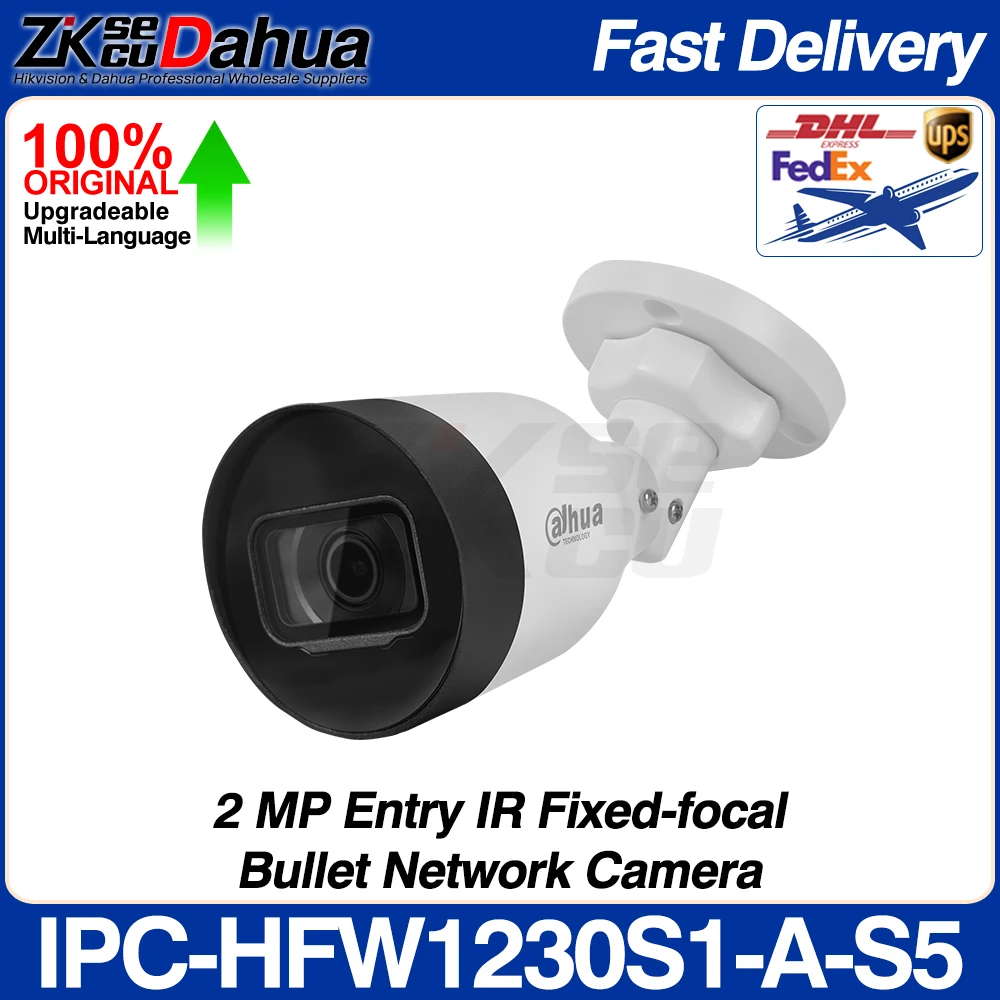 

Dahua Original IPC-HFW1230S1-A-S5 2MP 1080P Entry IR Fixed-focal Bullet Network POE IP Camera IR 30M Built-in MIC IP67