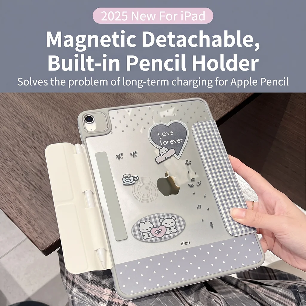 Blue Tone Sweetheart For iPad Case Magnetic Detachable Buckle Pencil Slot 3+Y Fold Multi Angle Auto Wake Sleep