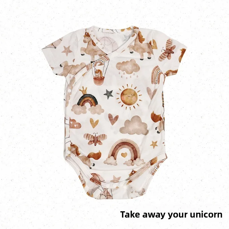 

2025 Summer & Fall Baby Romper - Slant-Collar Triangle Short-Sleeve Bodysuit,Stretchy Skin-Friendly Infant Onesie,Soft Sleepwear