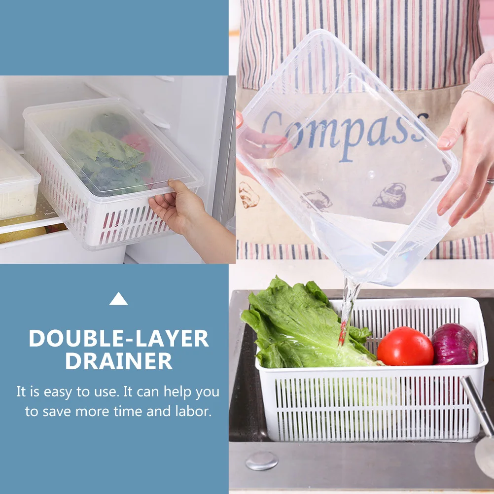 

1 шт. сливная корзина, двухслойное сито для овощей, корзина для мытья, прозрачный полипропиленовый материал, экономия места, герметичная защита от пыли