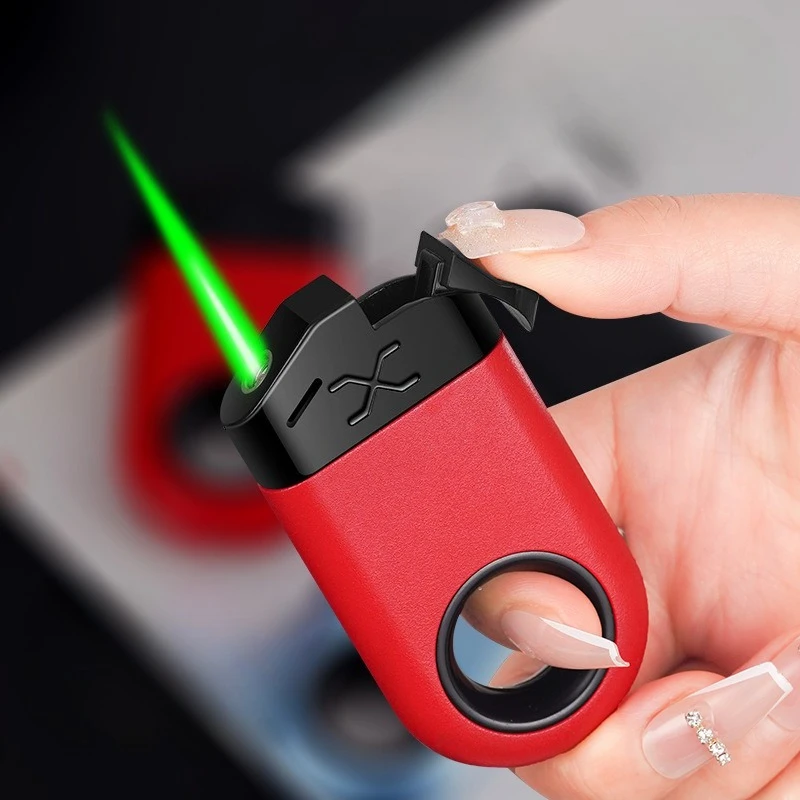 New Butane Gas Lighter Green Flame Windproof Inflatable Lighter Cigarette Accessories