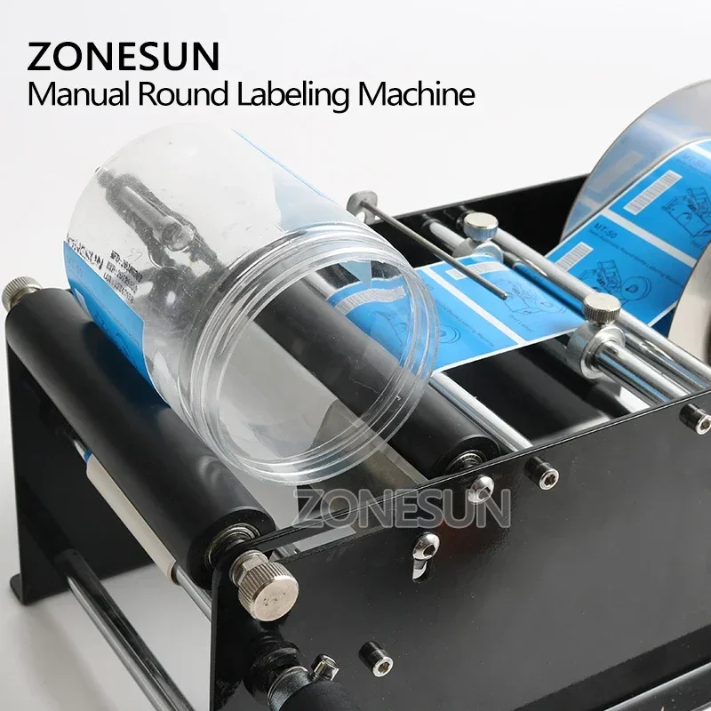 ZONESUN Manual Labeling Machine Handle Glass Plastic Bottle Sticker Label Applicator Adjustable Labeler Small Machine ZS-50