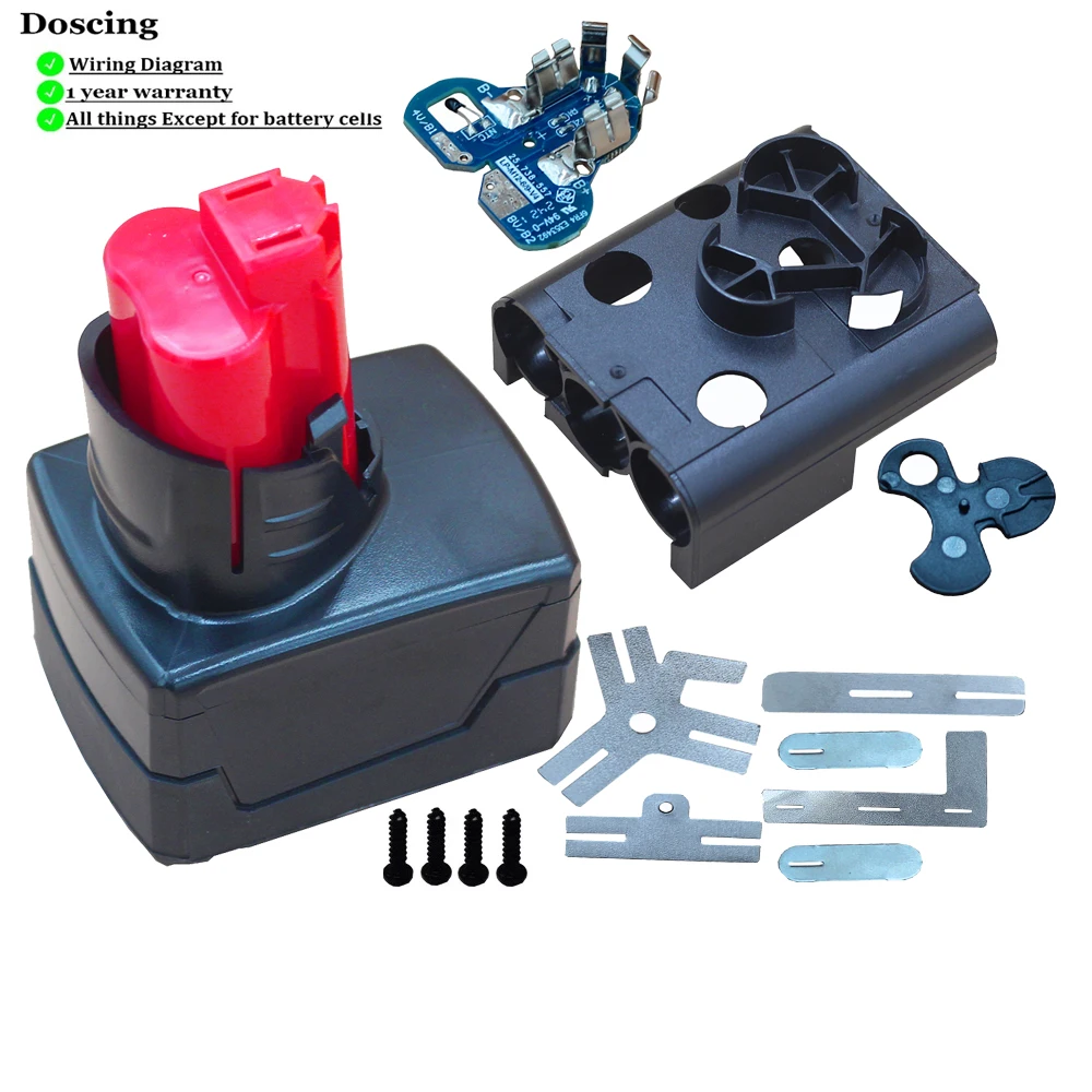 9*18650 para batería M12 caja de plástico placa de circuito PCB para Milwaukee 12V 10,8 V 48-11-2411 caja de batería carcasa capacidad DIY