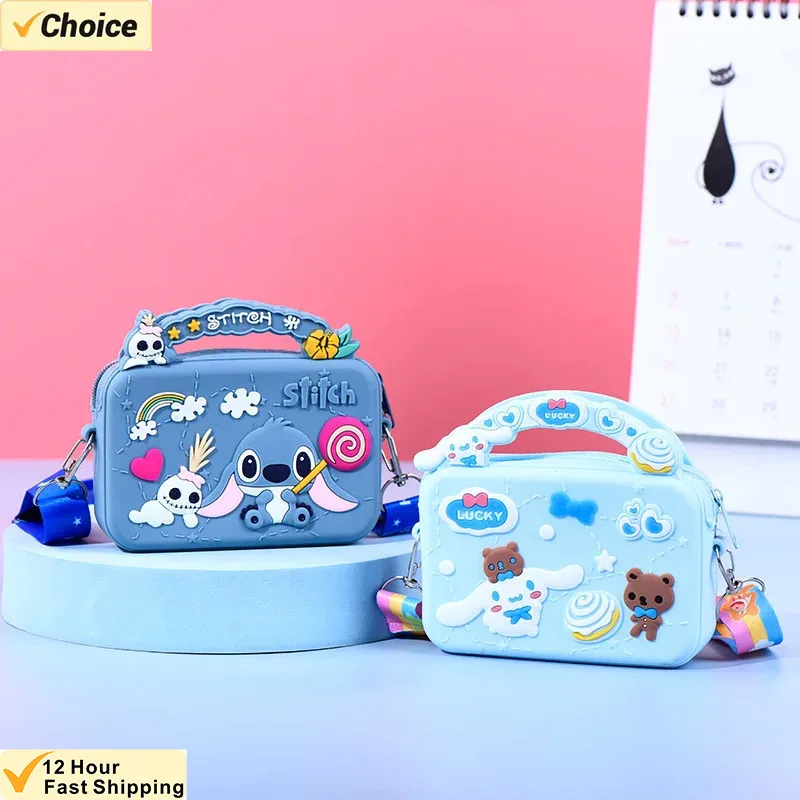 Disney Stitch Silicone Bag Sanrio Kitty Cartoon Anime Figure Stich Shoulder Bag Lilo Stitch Kids Accessories Coin Purse Gift