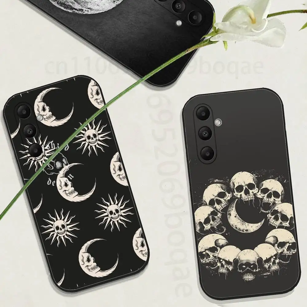 Skull Moon Gothic Phone Case For Samsung GalaxyA73,23,53,33,24,72,22,52,32,54,A34 Soft Black Shell