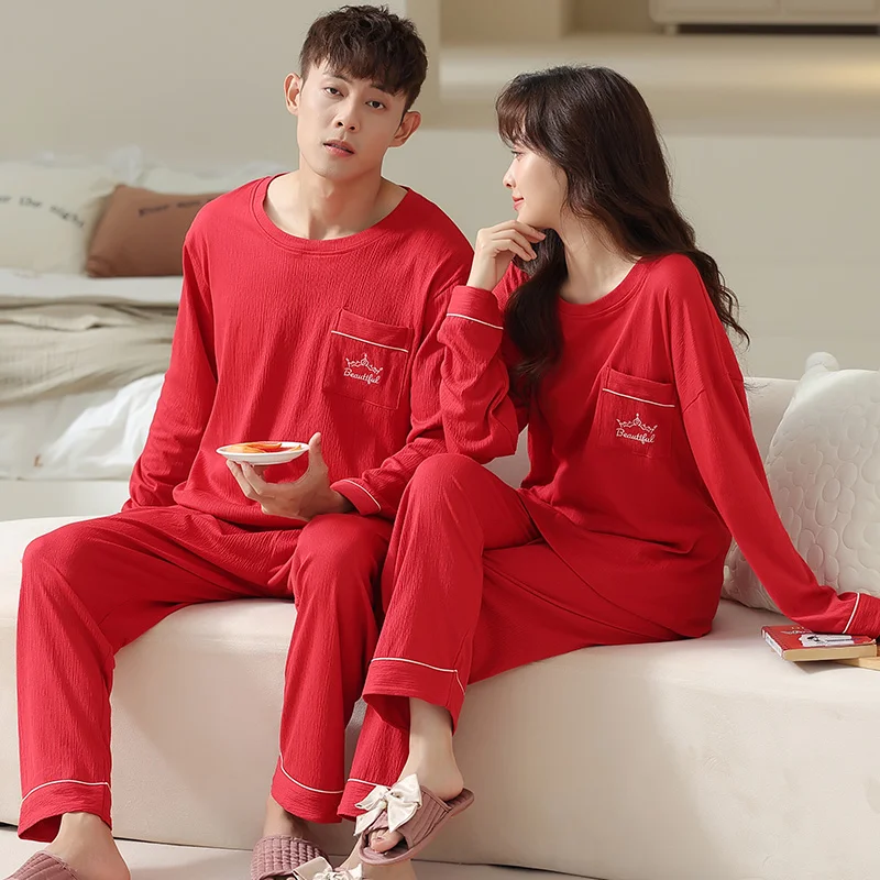 Pajamas For Lovers Spring Autumn Festive Red Comfortable Lady's Long Sleeve Cotton Leisure Home Clothes And Nightwear Suit XXXXL