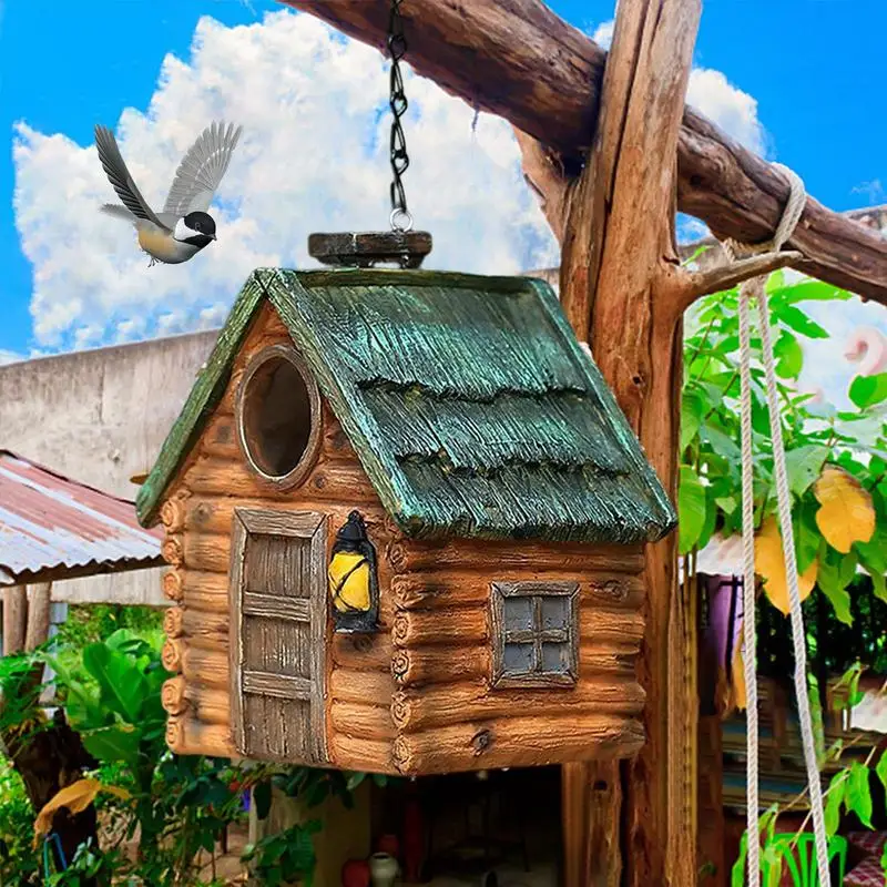 Casa para pájaros al aire libre, adorno colgante de resina para decoración de patio y jardín, casas para pájaros para balcón