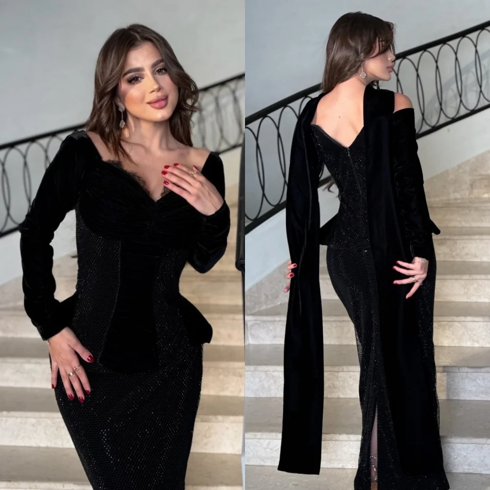 

Customized Exquisite Velour Pleat Straight V-neck Long Dresses Bespoke Occasion Quinceanera Formal Classic Pastrol