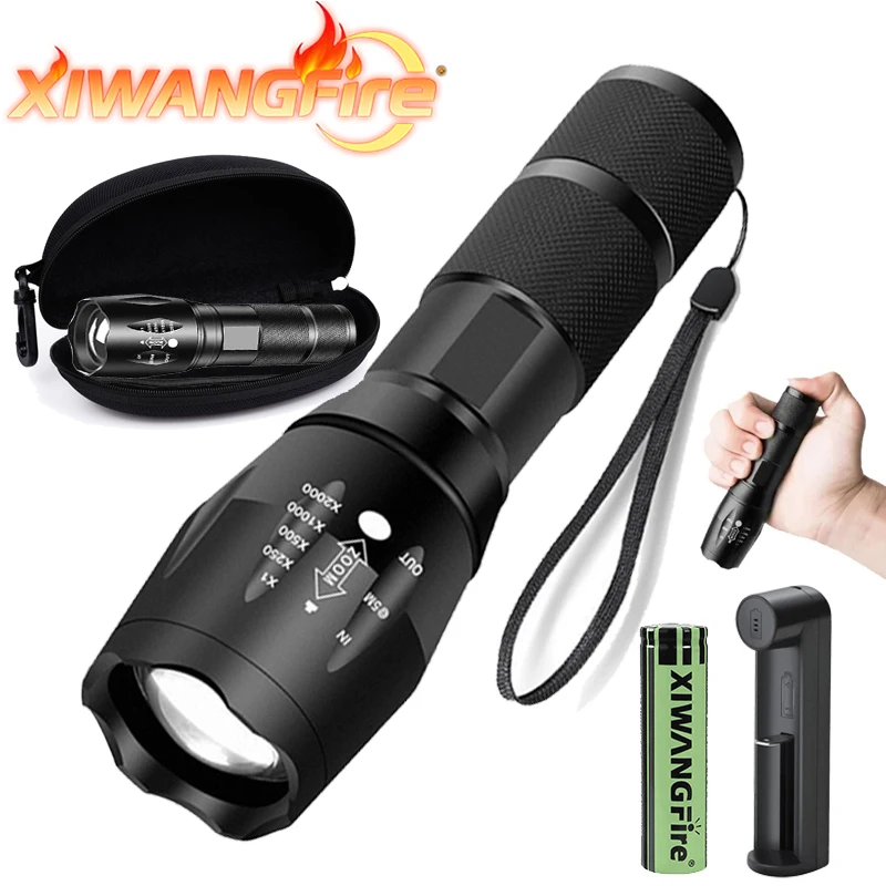 

High Power Led Flashlight Camping Torch 5 Lighting Modes Aluminum Alloy Zoomable Light Waterproof External 18650 Battery Lantern