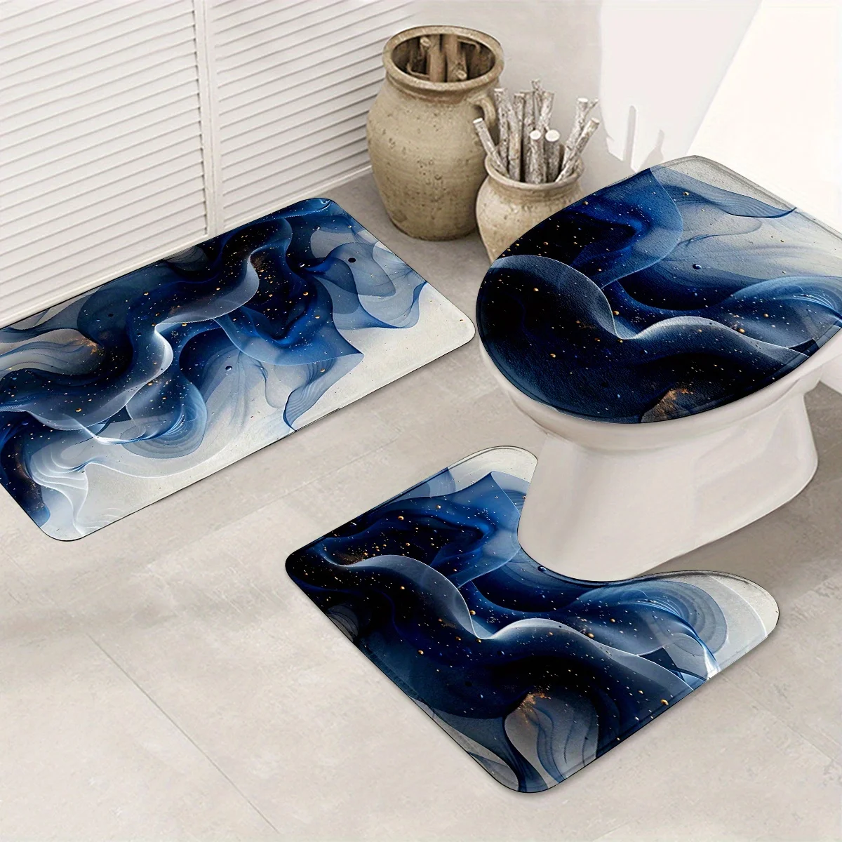 

3-х предметная серия акварельных цветочных золотых цветов, U-образный коврик, нескользящий коврик, коврик для крышки унитаза, подходит для украшения ванной комнаты