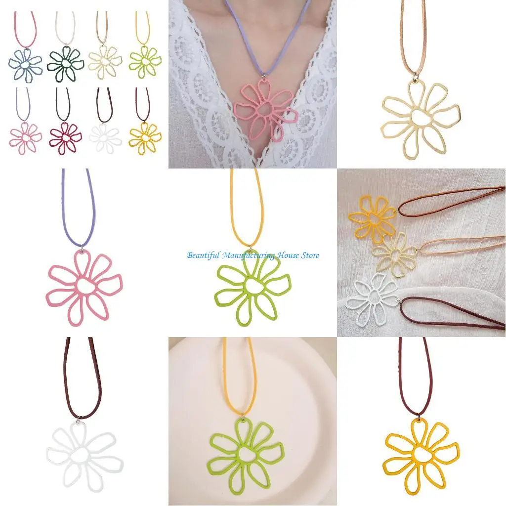 

E56A Exquisite Hollowed Flower Necklace Floral Charm Pendant Neckchain for Women Girl