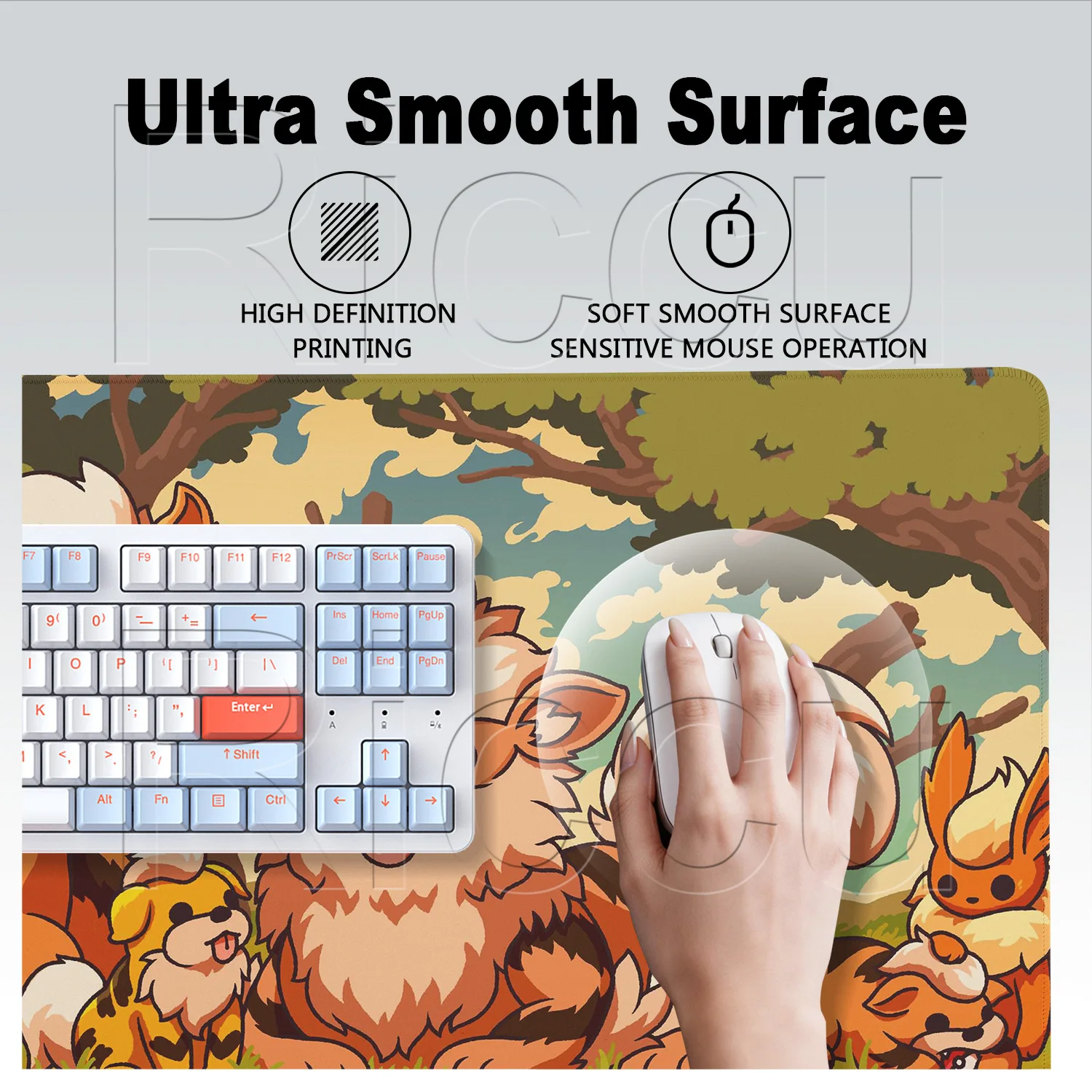 Mata na biurko 900x400mm, duża, pod laptopa gamingowego, szybka klawiatura, druk HD, dywanik na biurko, podkładka pod mysz Growlithe Arcanine Pokemon. — zdjęcie produktu 4