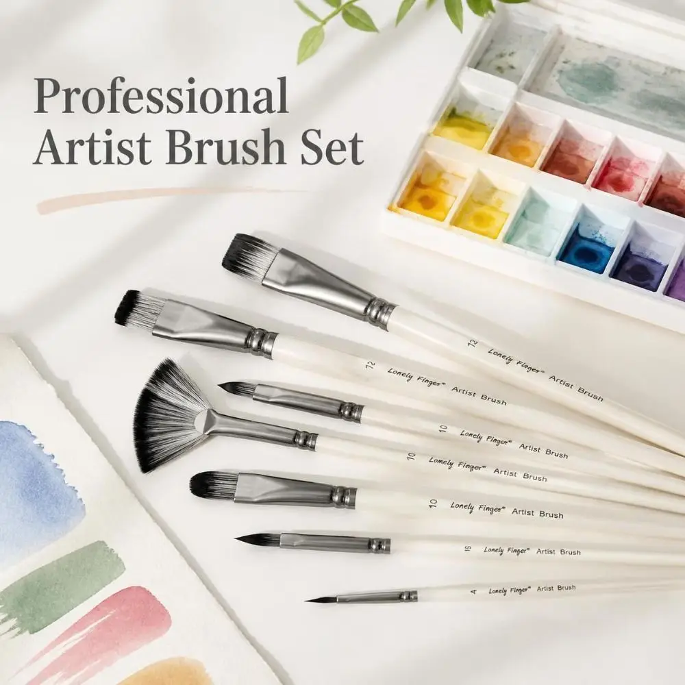 6pcs Fine Point Tip Paint Brush Set Wooden Handle Versatile Watercolor Brushes Synthetic Bristle Artist Paint Brushes