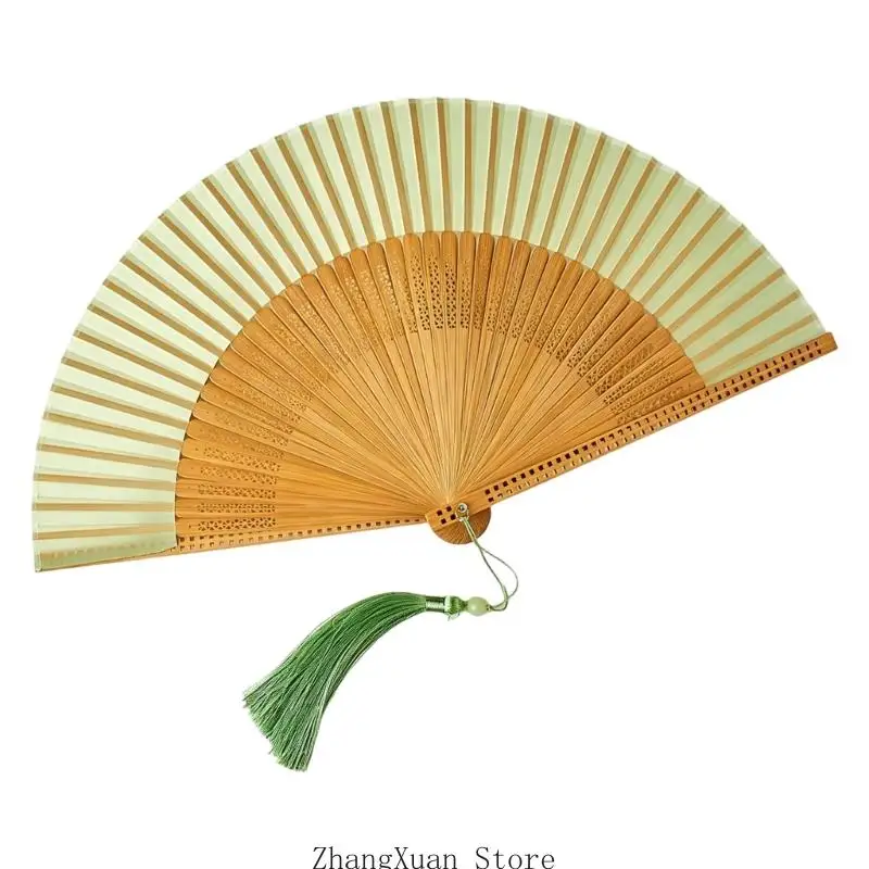 Eleganter chinesischer Faltfächer mit seidenartigem Stoff, ideal für Fotoshootings und traditionelle Kostüme. Handgefertigter Fächer, 3XUF. – Detail 8