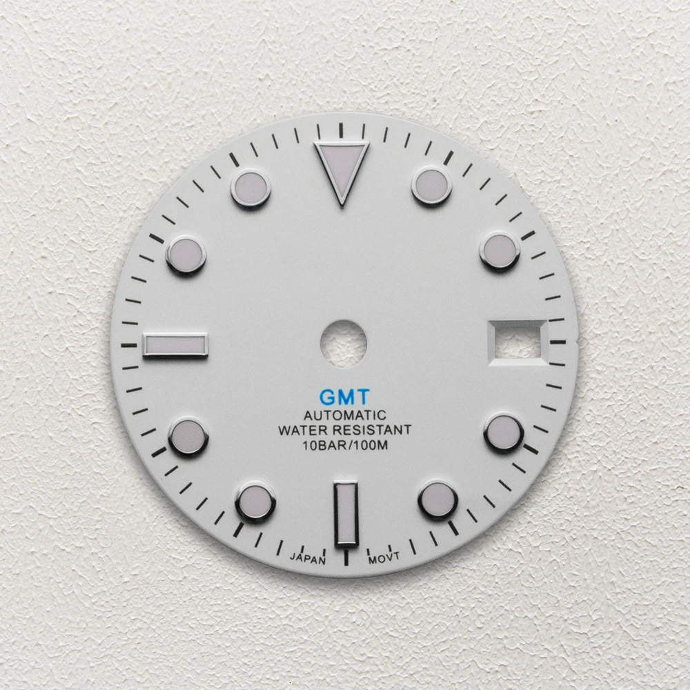 28.5mm S Logo White GMT Dial Fit NH34 Movement C3 Green Luminous High-Quality Dial Watch Modification Accessories