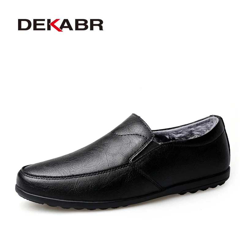 DEKABR Men Loafers Soft Moccasins High Quality Autumn Winter Microfiber Leather Shoes Men Warm Flats Driving Shoes Size 37-45