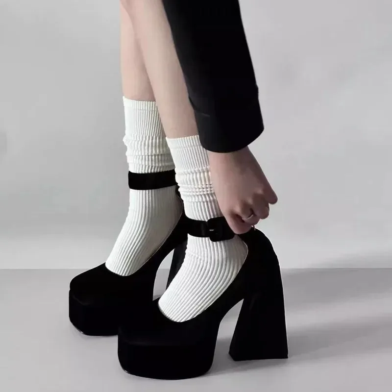 

Женские пикантные туфли на очень высоком каблуке 10 см, 2025 г., черные водонепроницаемые туфли на платформе в стиле ретро с ремешками на щиколотке, туфли Лолиты, Zapatos De Mujer