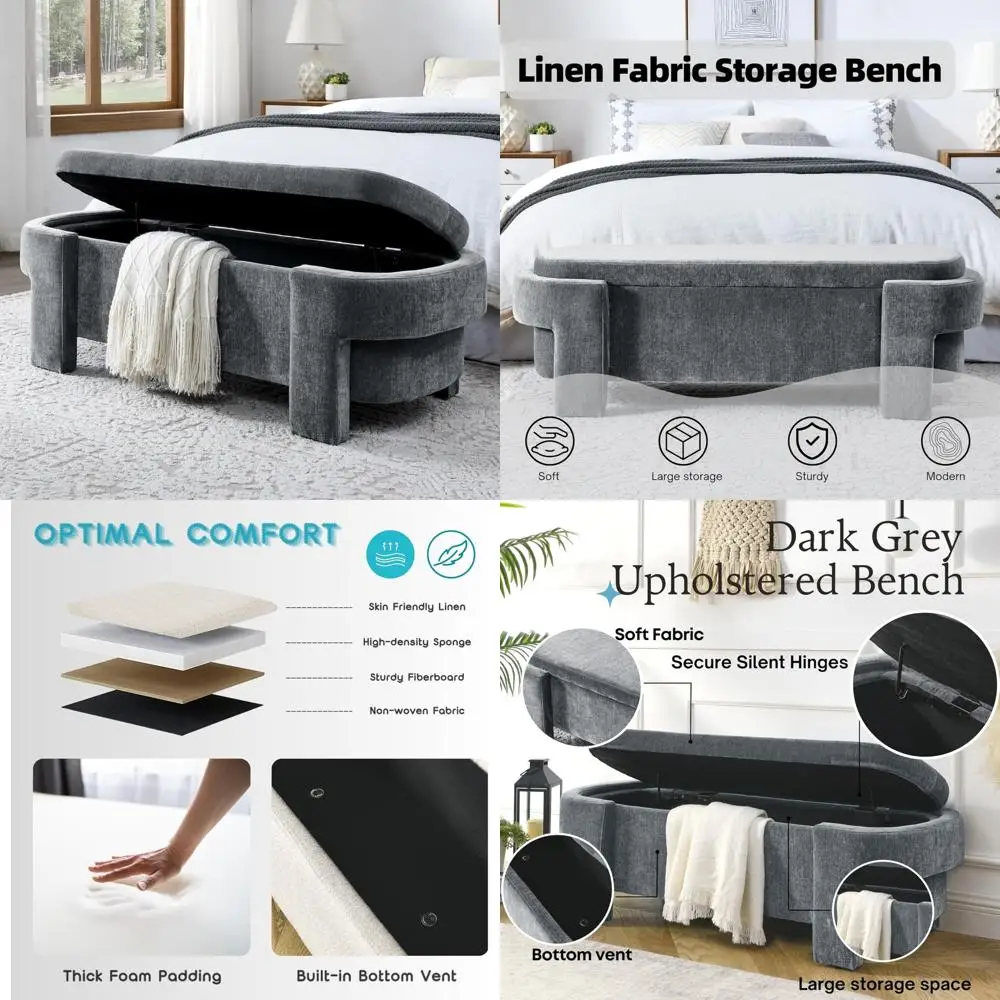 

Oversized Linen Fabric Storage Ottoman Bench for Living Room, Large End of Bed Storage Solution with Ample Space